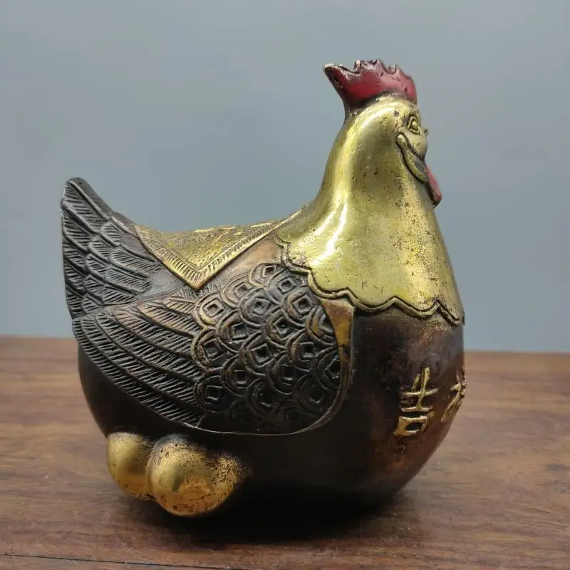 Zodiac brass copper Bedford hen chicken auspicious Lunar New Year good luck chicken antique antique ornaments 979 G