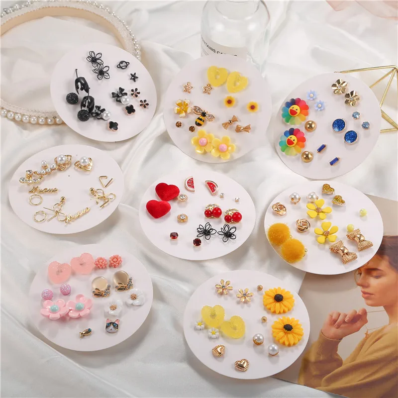 Funny Cute Butterfly Earring Fashion Mixed Cat Heart Flowers Bow Earring Sets For Women Jewelry 2021 New Boucles D Oreille Femme