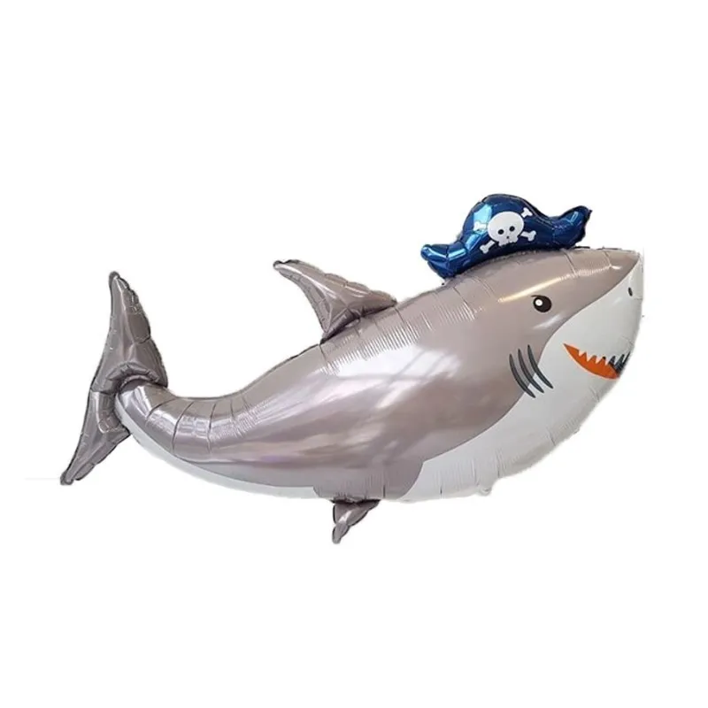 1pc Large Pirate Shark Shape Foil Balloons Happy Birthday Party Decorations Kids Ballons Inflatable Globos Babyshower Supplies