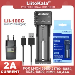 LiitoKala Lii-100C 18650 do ponownego ładowania z ładowarką do 3.7V 21700 18350 26650 1.2V AA AAA Ni-MH 5V 2A wyjście USB szybkie ładowanie