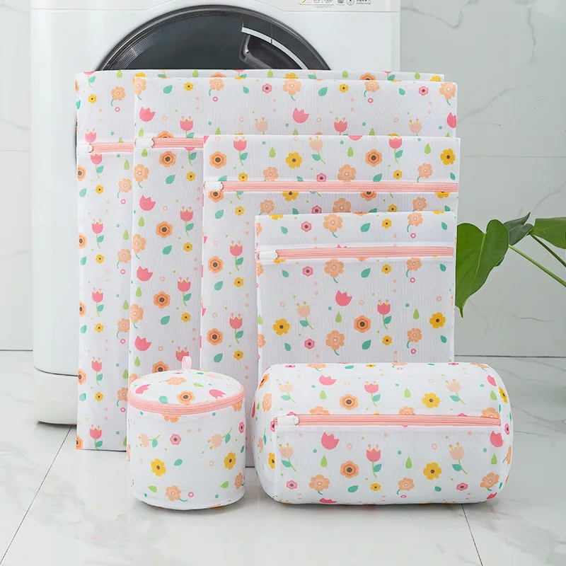 Colorful Polyester Printing Laundry Bags Underwear Bra Washing Machine Bag Mesh Travel Organizer Wash Bag Folding Laundry Basket