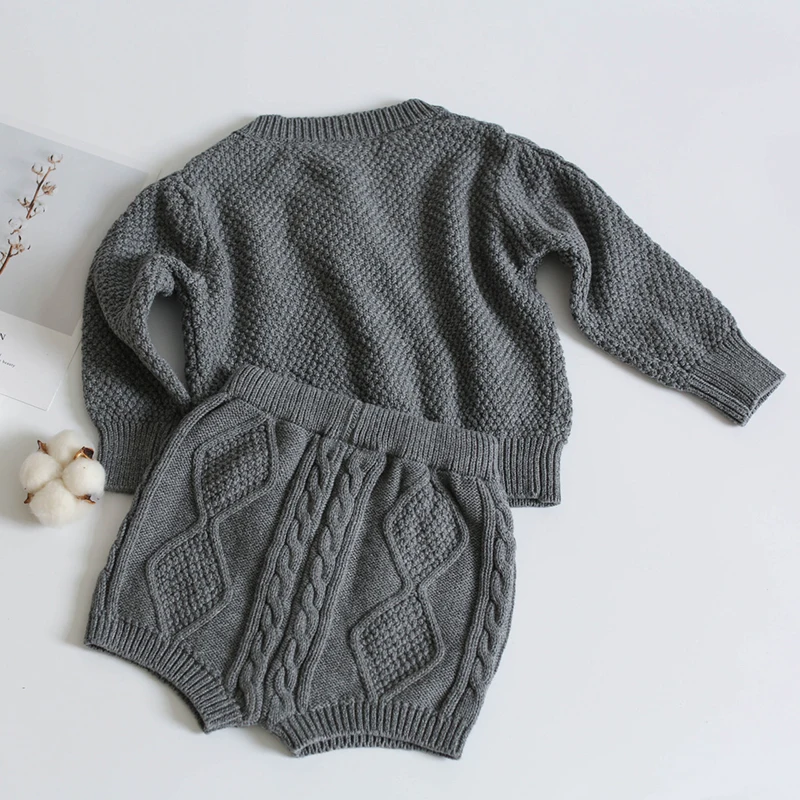 Brand Cotton Boys Girls Baby Knit Sweater Cardigan + Shorts Suit New 2021 Autumn Winter Children Clothing Baby Clothes Suit