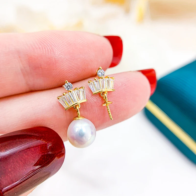 

Crown Design Women DIY Pearl Stud Earrings For 7-11mm Handmade Earrings Jewelry Making Findings