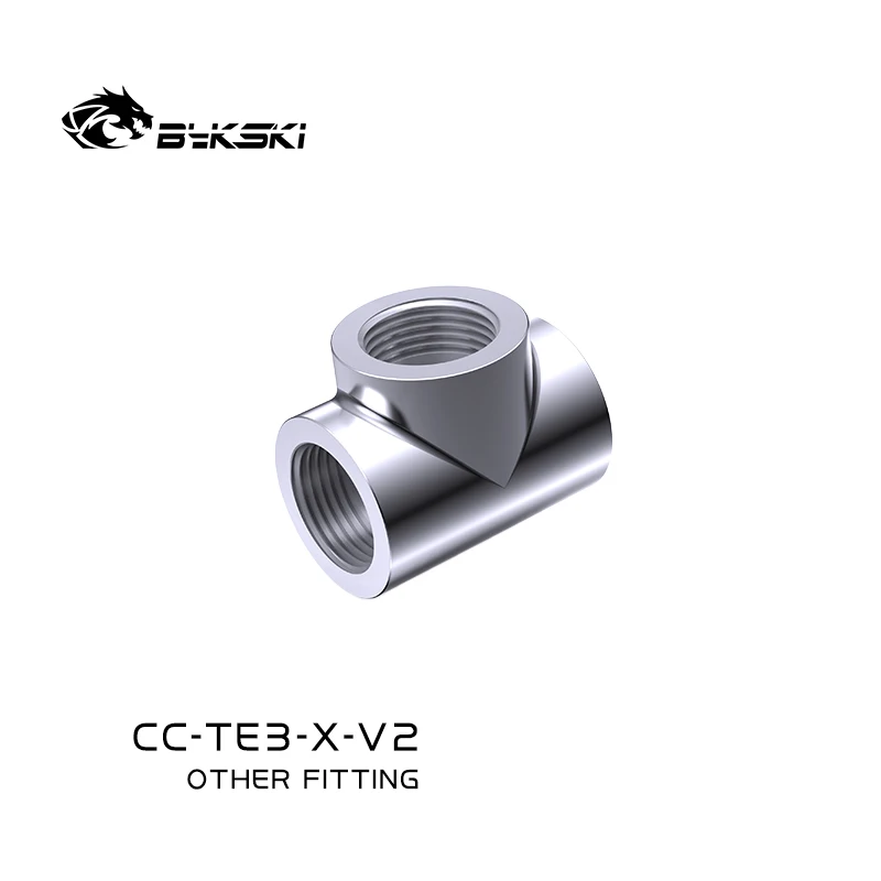 BYKSKI CC-TE3-X-V2 G1/4'' Thread X3 3-Way Type T Copper Adaptors Water Cooling Accessories Fittings Multi-channel