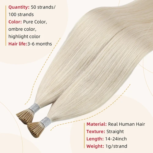 Imagen 2 del producto Moresoo-extensiones de cabello humano Real, pelo Remy liso con punta de queratina, máquina de Color sólido, Itip, 0,8g/1s