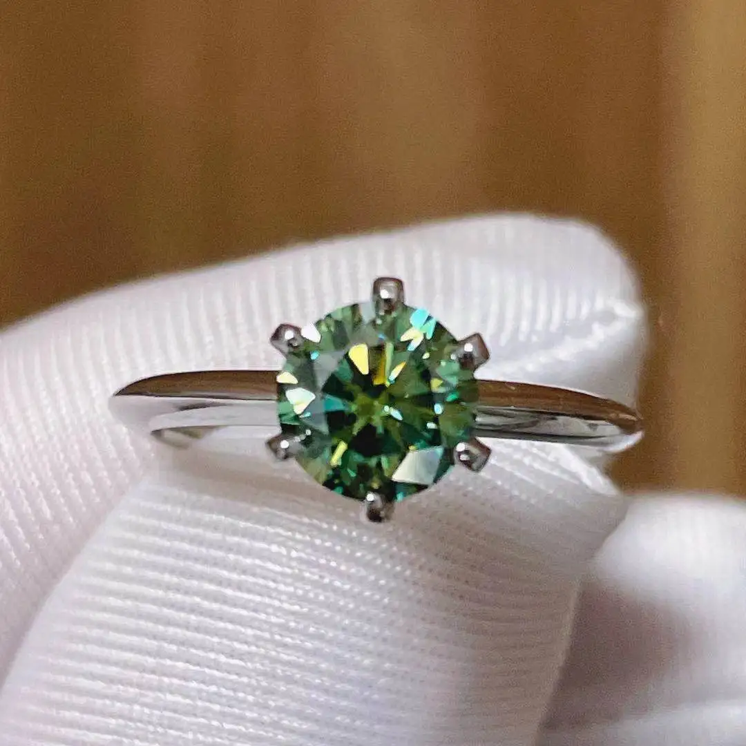 

Real Moissanite Ring 1-2CT green color 100% 925 Sterling Silver green Gemstone Ring For Women Girl Fine Jewelry Wholesale