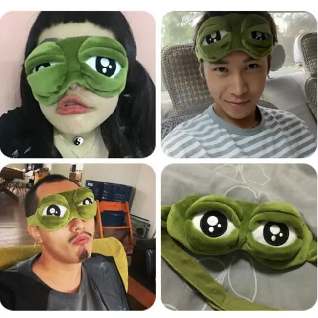 Fashion Kawaii Travel Eye Mask 3D Sad Frog Padded Shade Cover Sleeping Closed/Open Eye Funny Mask Kid Adult Fun Novely Eye Patch