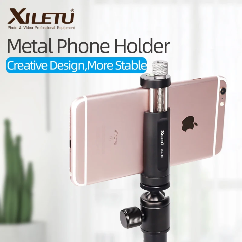 XILETU XJ-10 56mm to 95 mm Universal Aluminum Alloy Metal Phone Holder Clip Mount w 1/4 Screw Hole Bubble Level for Smartphones