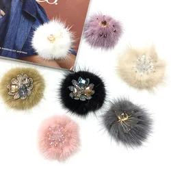 Beaded mink Hair ornament flower applique bag snow boots beads fur patch diy decorative accessories down jacket patch stickers