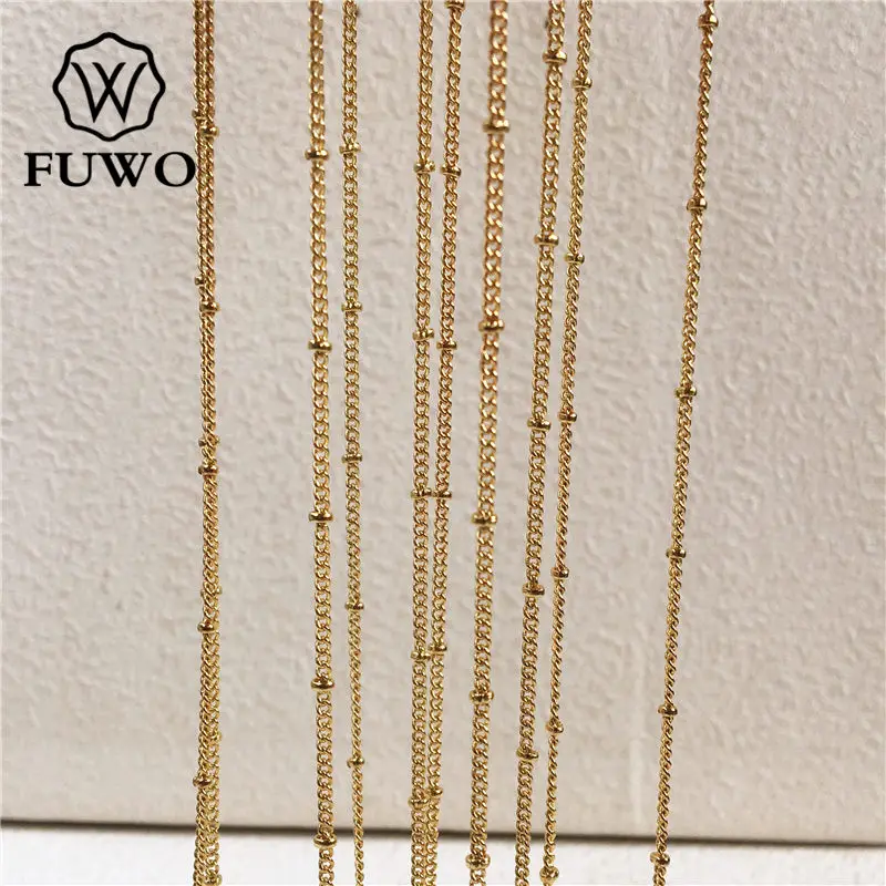FUWO Wholesale Women's Satellite Chain With Gold Color Plated Anti Tarnish Brass Necklace For Jewelry Making 1.5-2.5mm NC008
