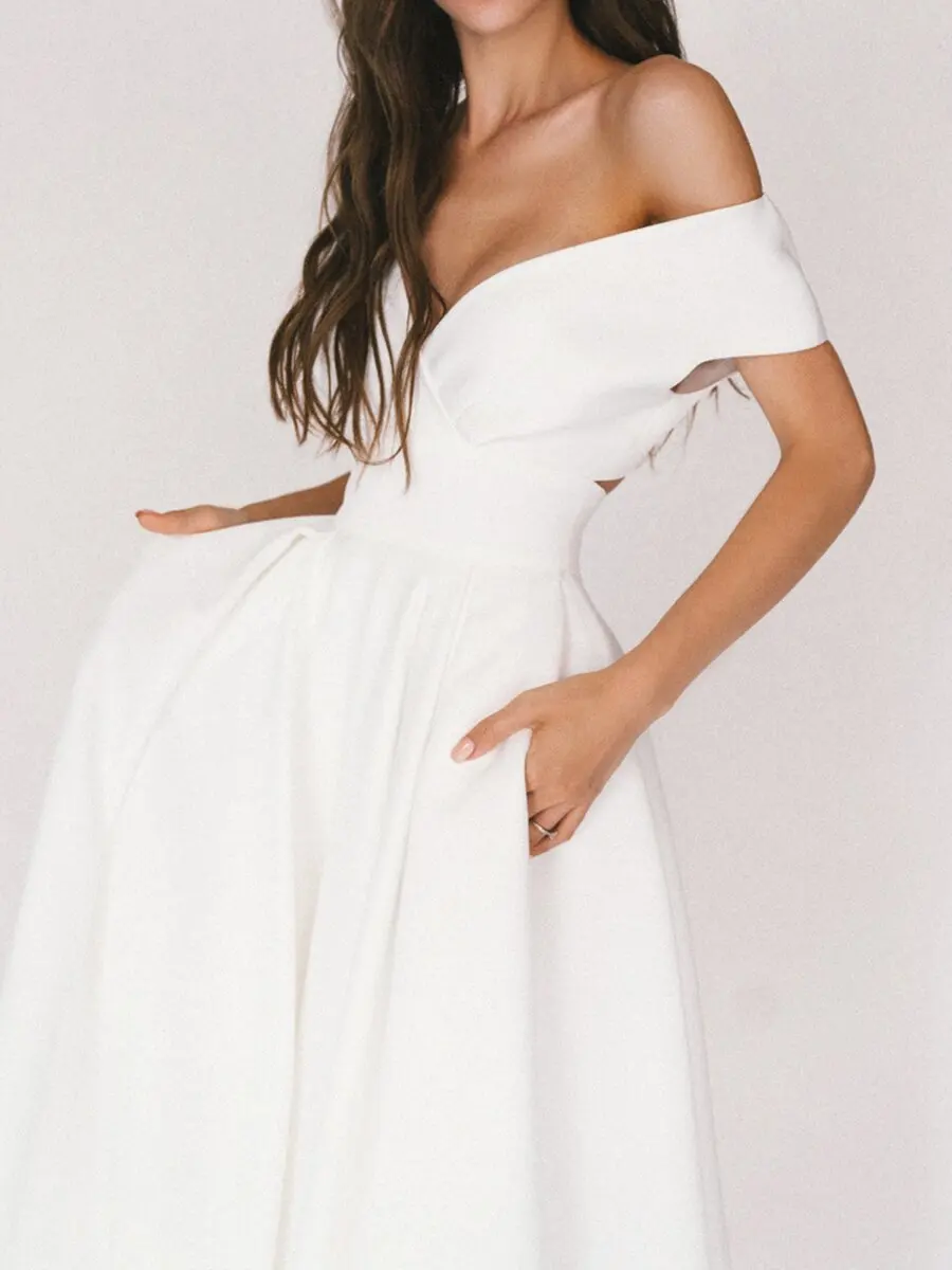 Elegant Dresses for women autumn Sexy White Dress Hollow Chiffon Short Sleeve V-Neck Long Dress