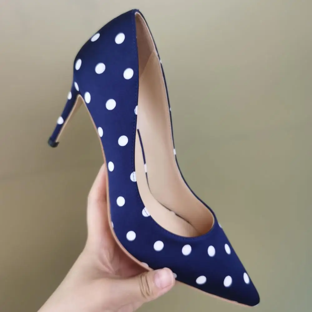 Lovirs damska Polka Dot Office Basic Slip on średni obcas pompy 8.5cm szpilki szpiczaste buty z palcami na imprezę sukienka duży rozmiar rozmiar 4-15