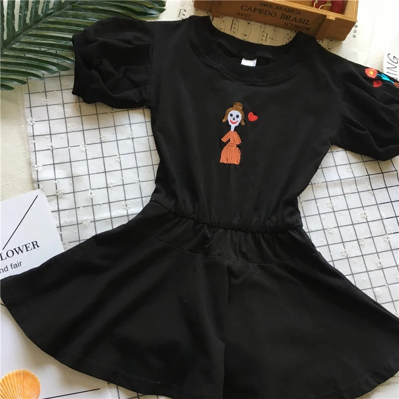 Tonytaobaby Summer Wear New Style Baby Girls Black Doll Embroidery Dress  Kids Dresses for Girls