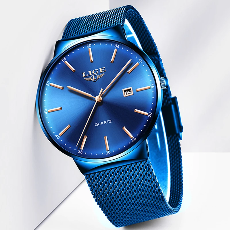 LIGE Fashion Luxury Womens Watch Ultra-thin Steel Mesh Strap Quartz Wristwatch Women Clock Casual Waterproof Watches Reloj Mujer