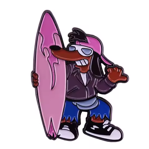 Poochie with pink surfboard brooch Bootleg Bart pin 90s Nostalgia jewelry funny boyfriend present