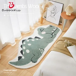 Tapis de chevet dessin animé dinosaure Bubble Kiss pour enfants, tapis de porte vert, de sol pour salon familial, en laine, antidérapant