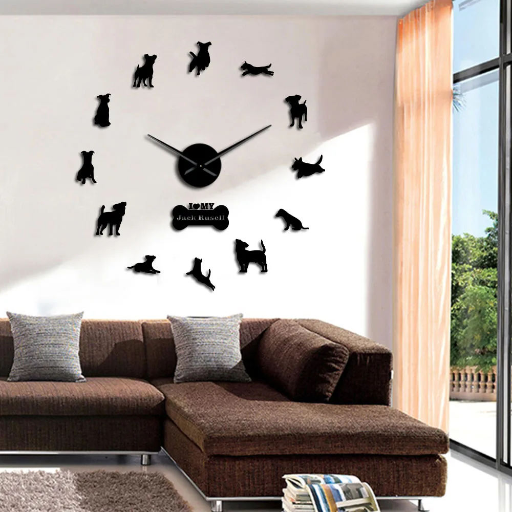 

Fox Hunting Dog Jack Russell Terrier Large Modern Frameless DIY Wall Clock Small Terrier Dog Breed Gift Mirror Effect Wall Art