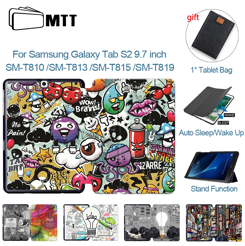 

MTT Cartoon Case For Samsung Galaxy S2 9.7 inch SM-T810 SM-T815 PU Leather Magnetic Flip Fold Tablet Case fundas T813 T815 T819