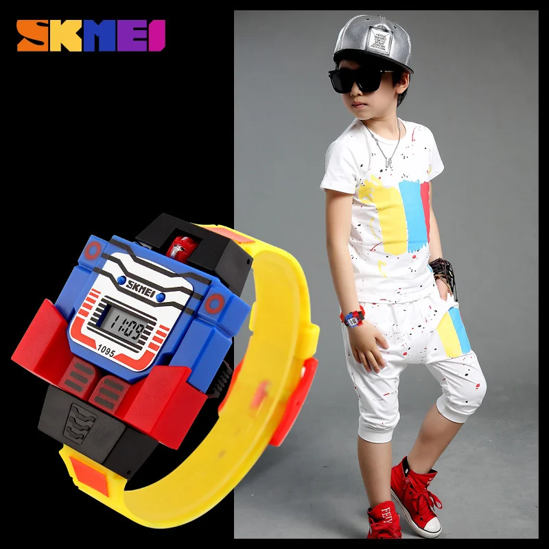 SKMEI Children Watches Creative Robot Transformation Shape Digital Watch For Boys Toy Cartoon Wristwatch 1095