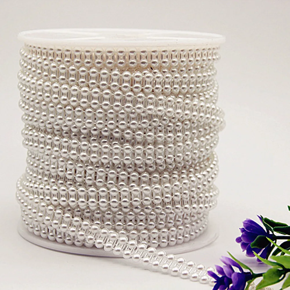 2YD 4mm Semicircle Double Row Double Line ABS Imitation Pearl Bead Chain Doll Bridal Line Drill Manual DIY Plastic Lace