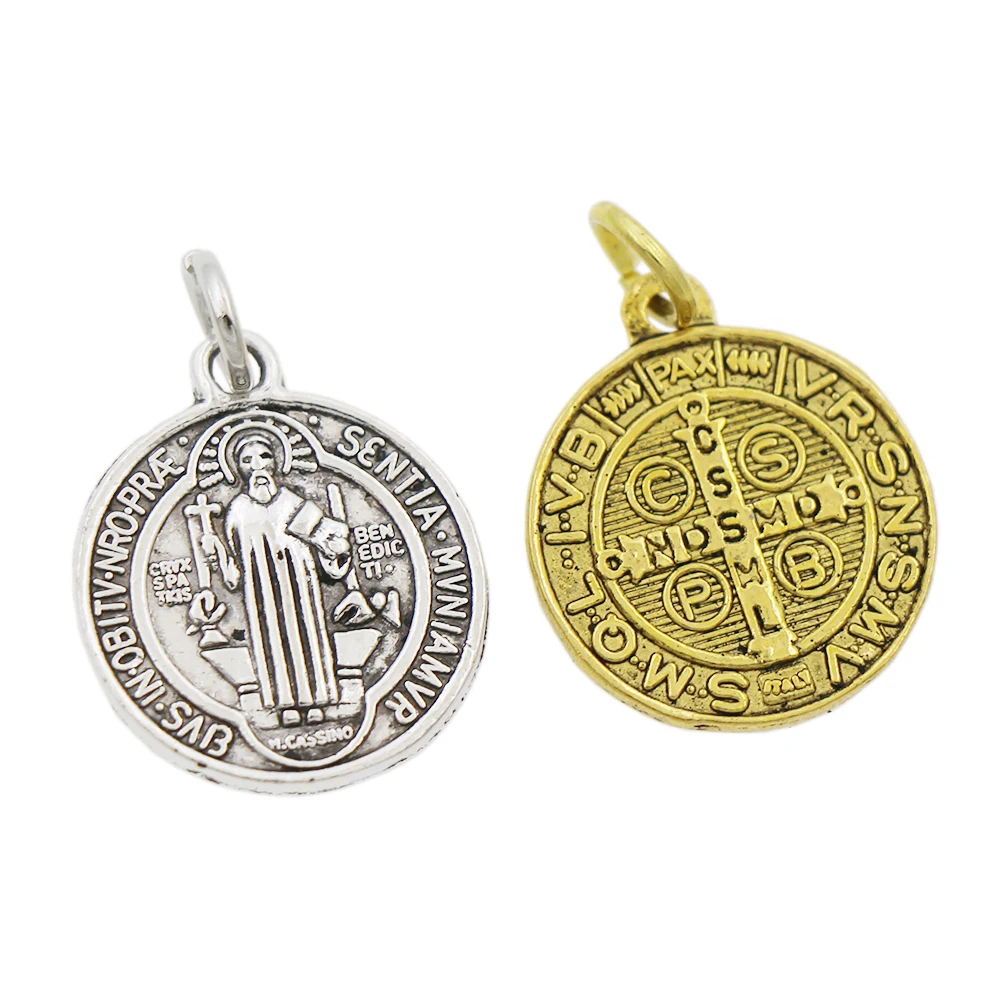 Saint Charm Beads St Benedict Patron Medal Cross 20x17mm 100pcs Zinc Alloy  Pendants T1649