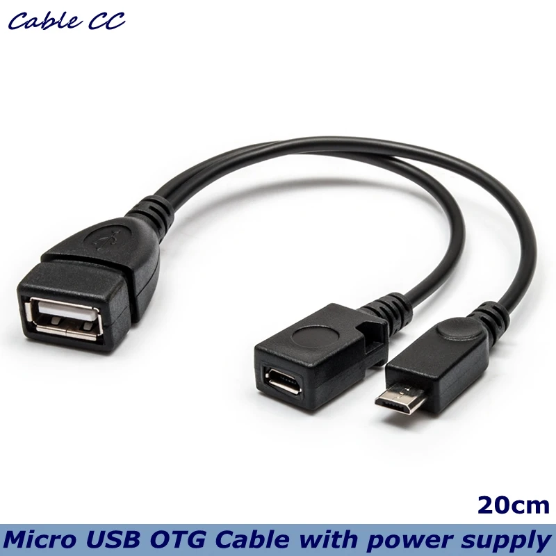 20cm 2 in 1 OTG Micro USB host power Y splitter USB adapter for Micro 5-pin male and female cable Micro power supply