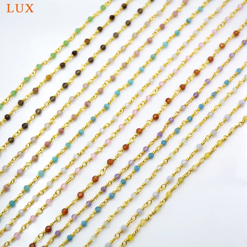 

natural gems stone 3mm Unfinished Bead Wire Wrapped Chains Rosary Gold-Plated Chain hand made chain for perfume bottle necklace