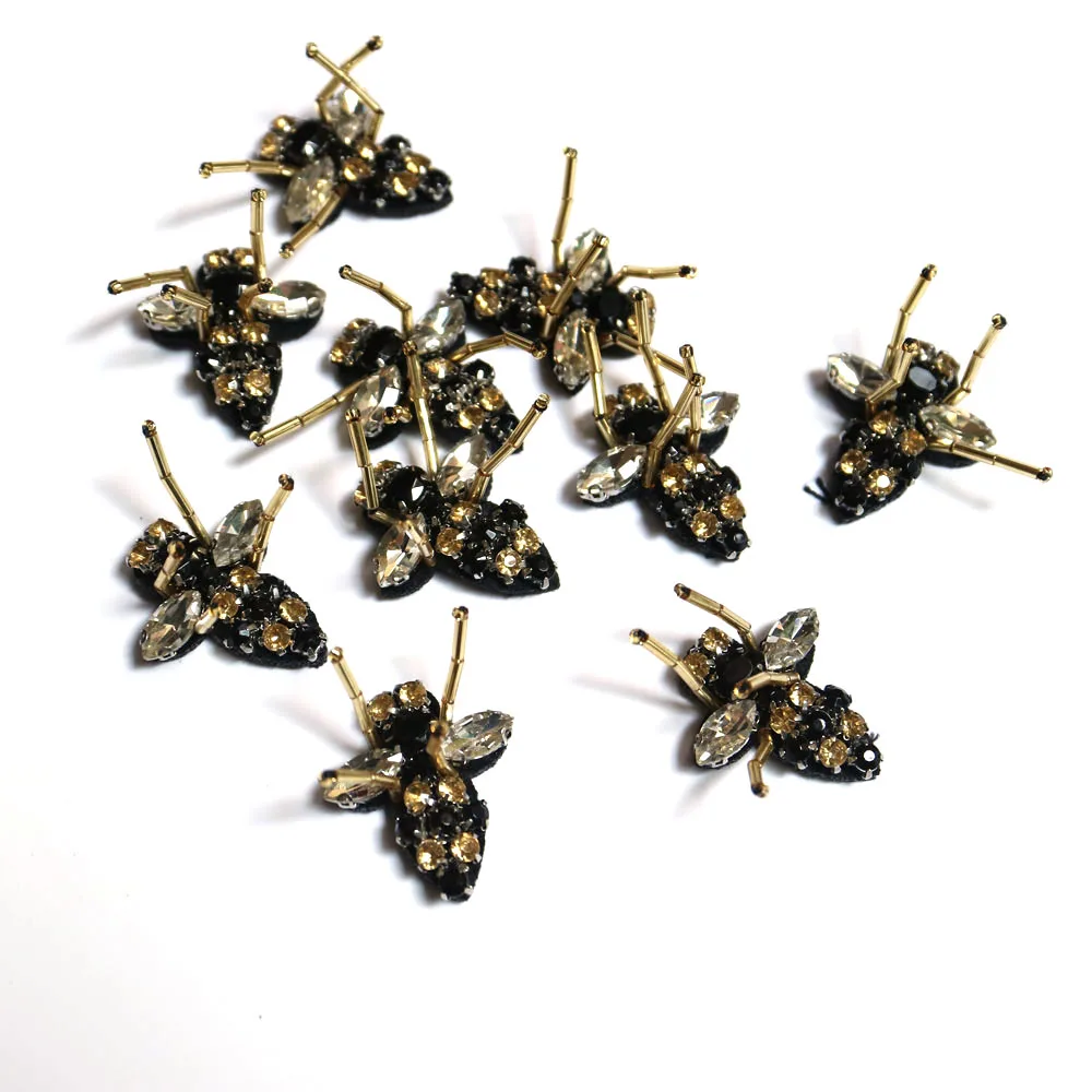 10pcs/lot insect bee Rhinestone beaded patches for Clothing Sew on Sequin Applique anime decorative parches for clothes backpack