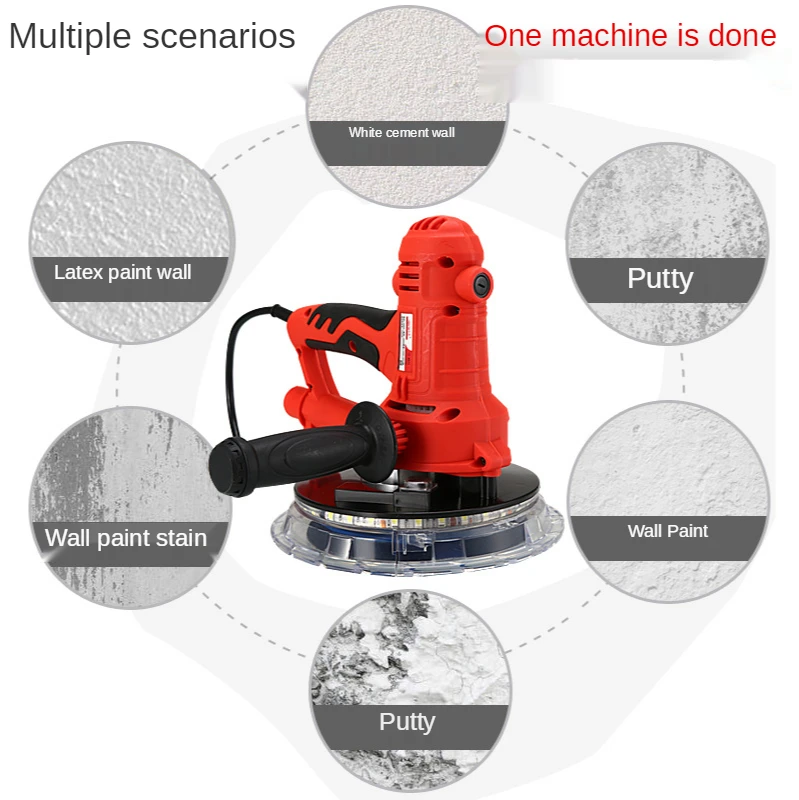 1250W Wall Grinder 6 Variable Speed Drywall Sander Portable LED Light With Vacuum Sandpaper Machine Wall Putty Polishing Machine