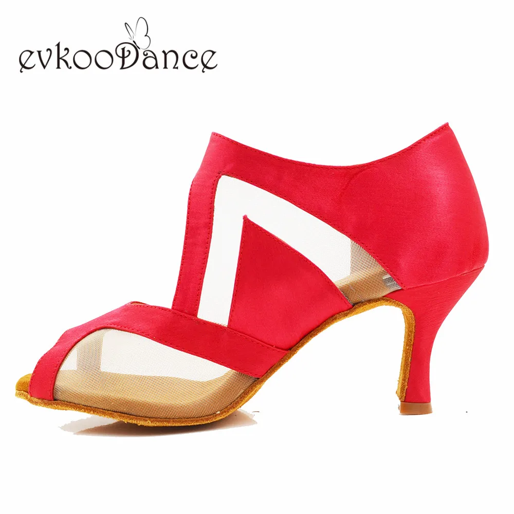 Evkoodance Size US4-12 satin latin dance shoes red mesh DIY heel height 7cm Women  Shoes Professional  Evkoo-610 Party Dancing