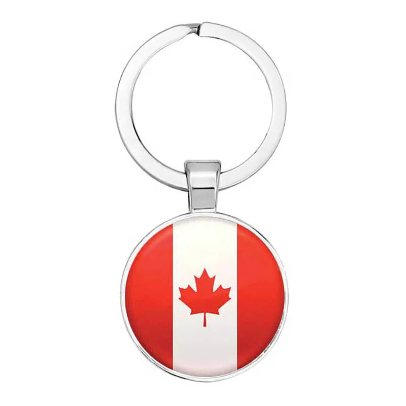 Flag United States United Kingdom Russia Spain Keychain Glass Cabochon Jewelry Keychain Ring Lady Men\'S Pendant Souvenir Gift