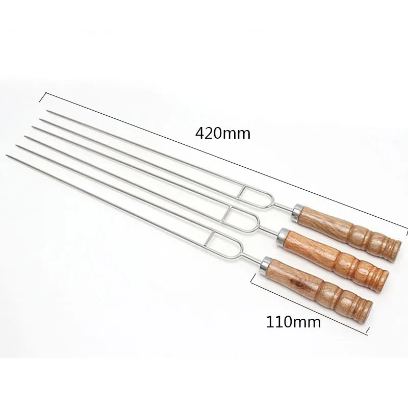 

Barbecue Skewers Wooden Handle Bbq Needle Stick for Outdoor Camping Picnic Tools Cooking Tools Reusable Stainless Steel Metal