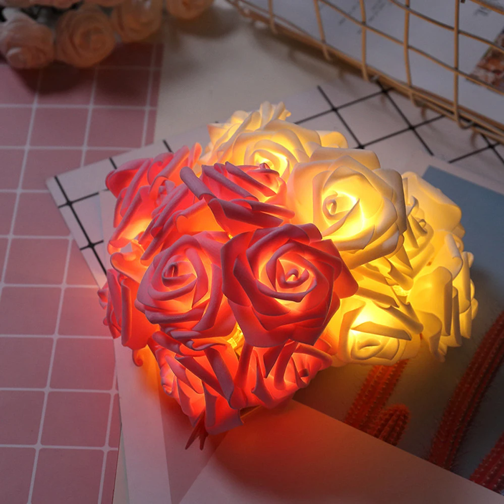 10/20/40ไฟ LED String สีชมพูสีขาว Rose ดอกไม้วันหยุดคริสต์มาสไฟ USB/แบตเตอรี่ดำเนินการวาเลนไทน์งานแต่งงาน decor