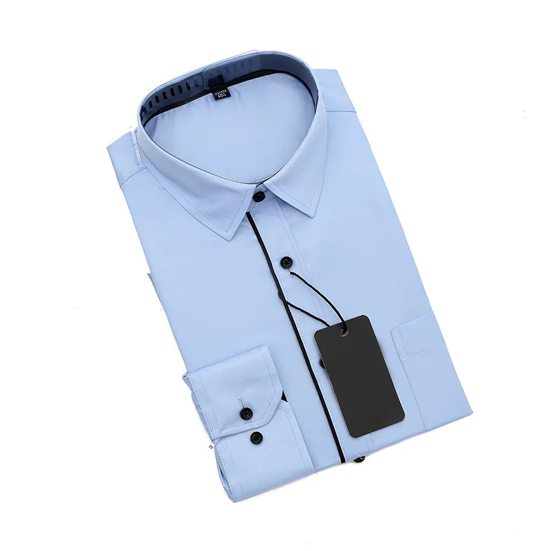 Plus Size Men Dress Shirts Long Sleeve Patchwork Turn Down Collar Business Shirts Men Regular Fit Male Shirts Mens Top MY204