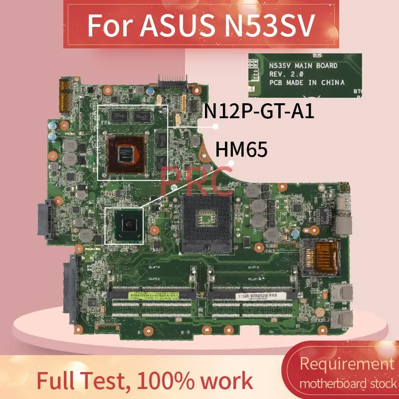 REV.2.0 For ASUS N53SV Notebook Mainboard HM65 N12P-GT-A1 DDR3 Laptop motherboard