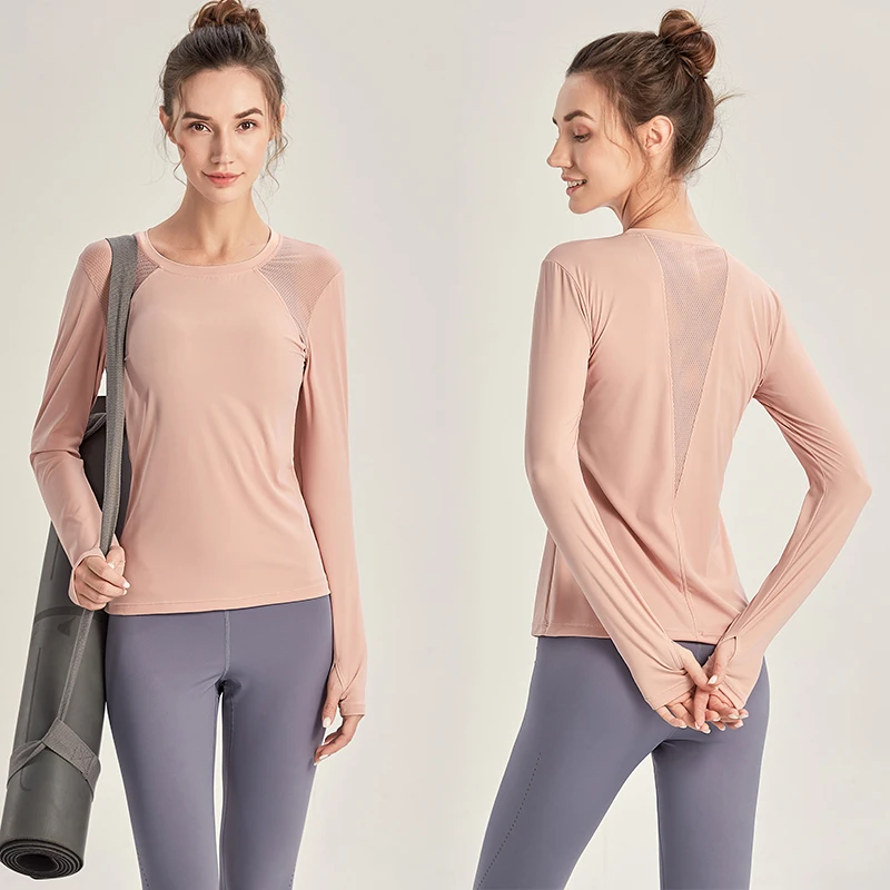 

Mesh Patchwork Yoga Shirt Long Sleeve Workout Top for Women Fitness Energy Crop Top Athletic Gym Shirt Women Sportswear XL