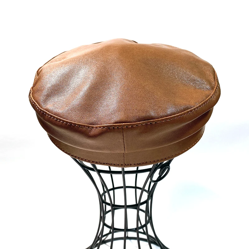 Japanese Fashion Men Women Genuine Leather Flat Cap New Unisex Simple Peaked Hats Newsboy Student High Quality Brown Sombrero