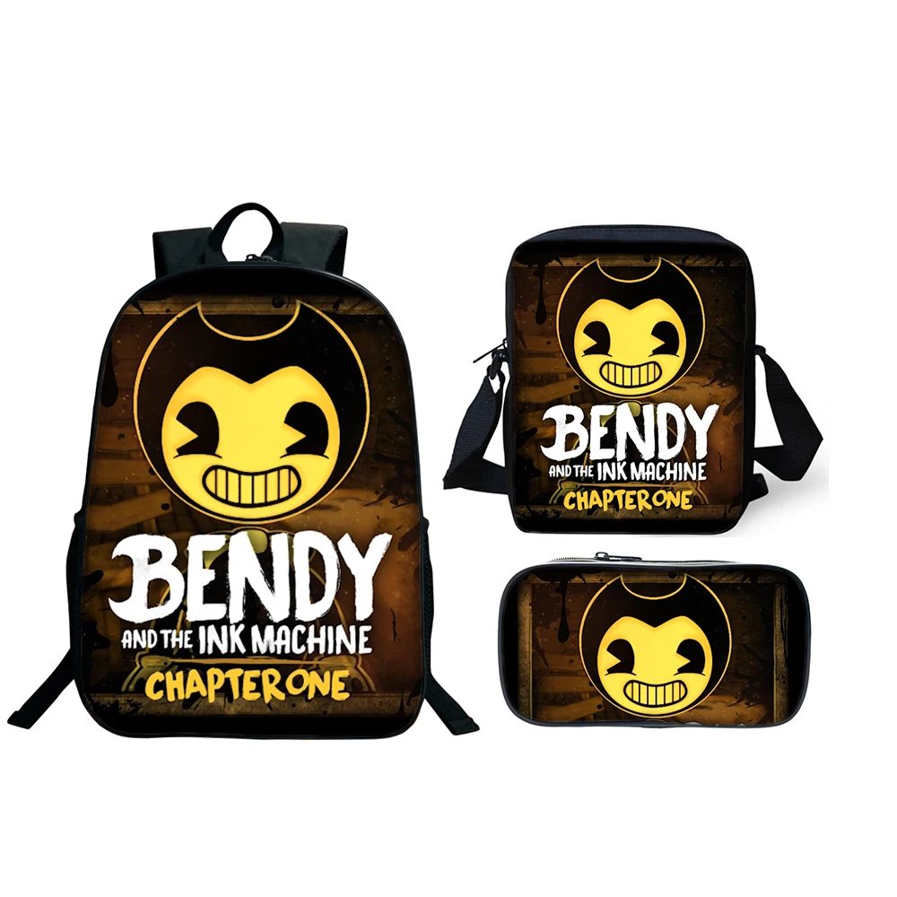 3Pcs/Set Bendy And The Ink Machine Backpacks For Boy Girls Anime Game Book Bags Sets Laptop Backpacks School Gifts Birthday Gift