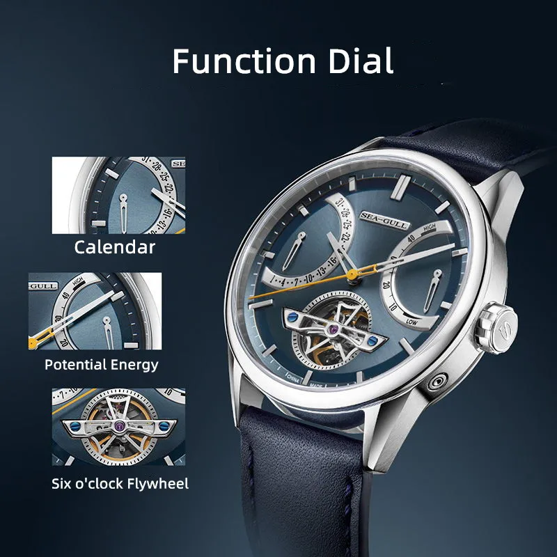 2023 NEW Seagull Automatic Mechanical Watch Men\'s Calendar Week Flywheel Men Wristwatch 50m Waterproof Business Watches 6128