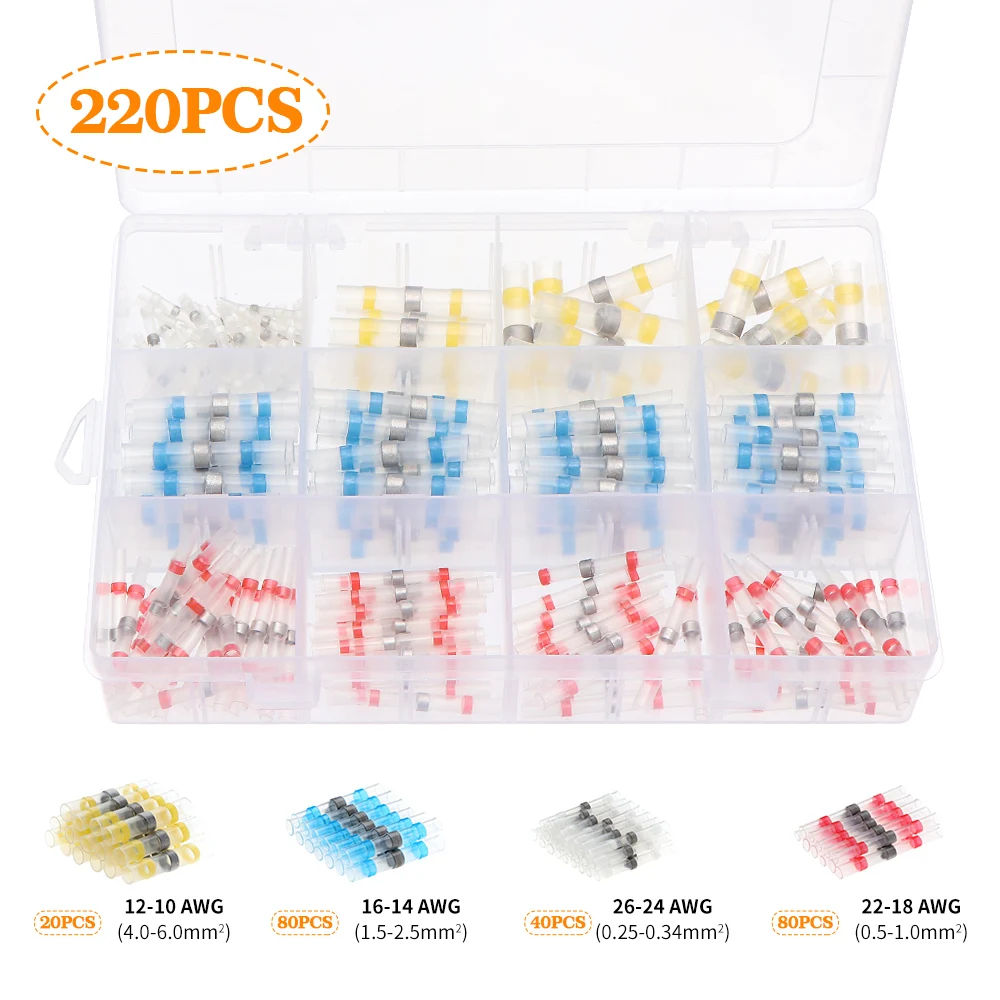 

220PCS Waterproof Solder Heat Shrink Tube Solder Sleeve Wire Connectors Assortment Kit A.W.G. 22-10