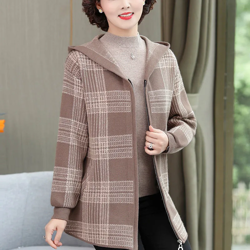 

Women Woolen Coat New Middle-aged Mother Autumn Winter Hooded Woolen Jacket Female Thick Warm Overcoat 6XL A656