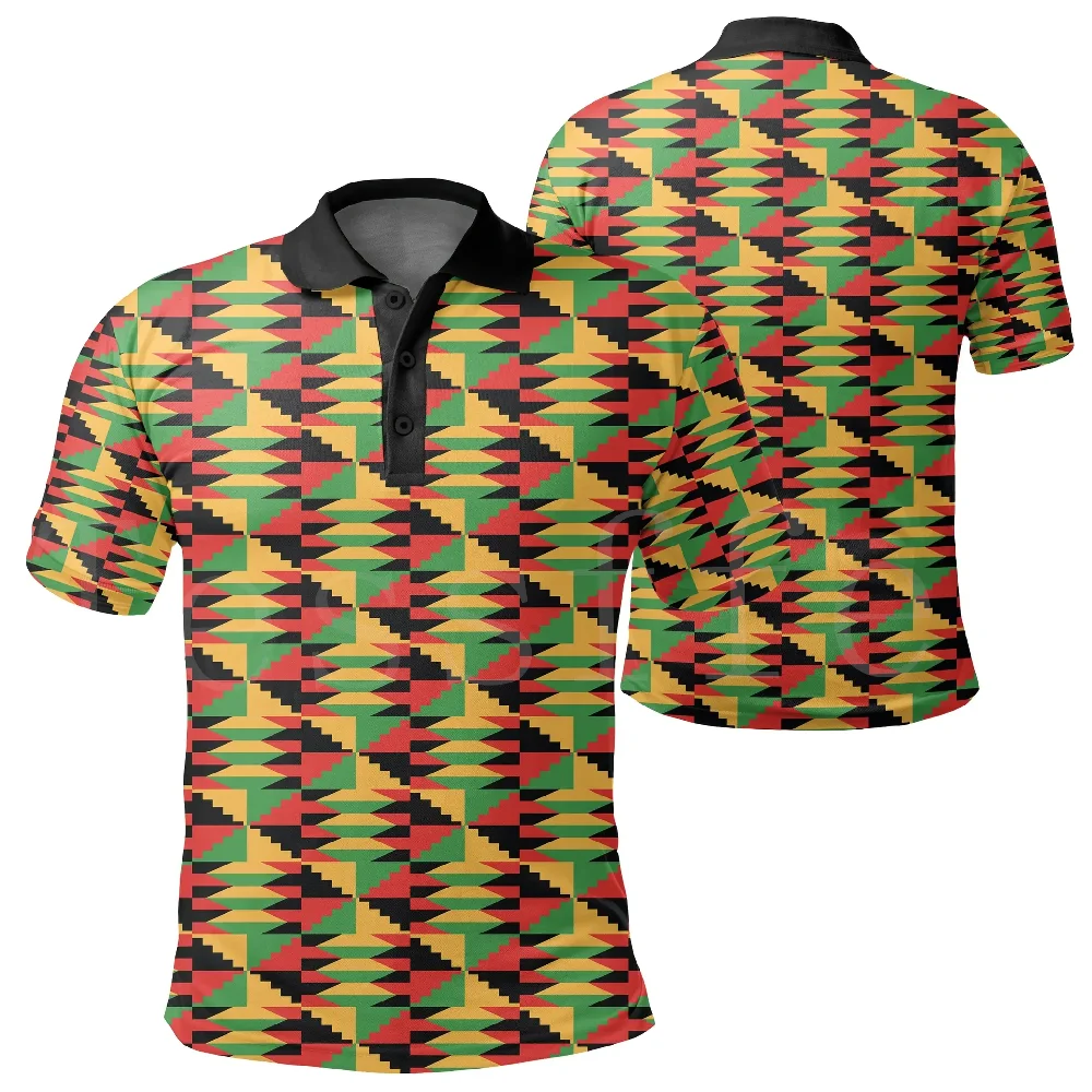 Tessffel County Traditional Africa Native Pattern Kente 3DPrint Polo Shirt Men/Women Colorful Short Sleeve T-Shirt Streetwear A4