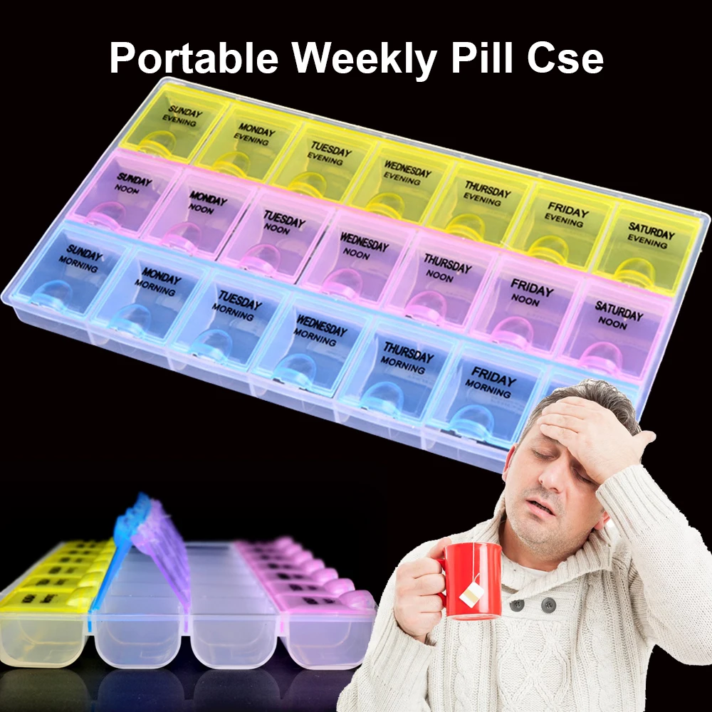 Plastic Medicine Box Detachable Pill case 7 days Weekly Tablet Organizer Drug Container insulin pillbox Pocket Splitters stash