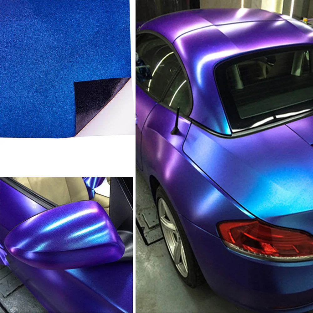 2Mx1.52M High Gloss Chameleon Glitter Purple Deep Blue Decals Sticker Vinyl Car Wrap Sheet Color Changing Film Roll for Hood