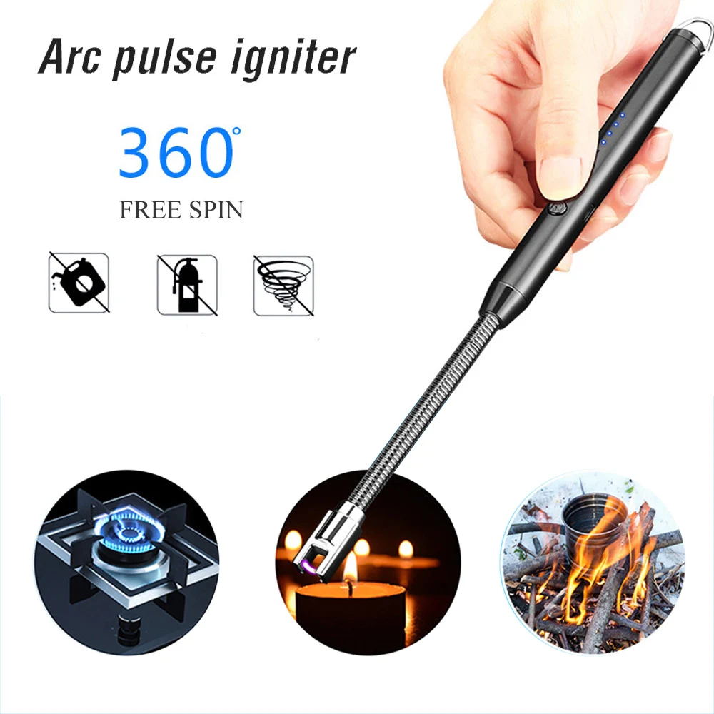 

360 Degree Flexible Arc Lighter USB Rechargeable Electronic Lighter Kitchen Gas Ignition Gun Outdoor Windproof Cigarette Lighter