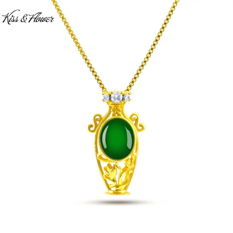 

KISS&FLOWER NK110 Fine Jewelry Wholesale Fashion Woman Birthday Wedding Gift Vintage Vase Zircon 24KT Gold Pendant Necklaces