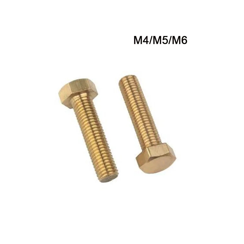 Factory Price Free Shipping10pcs M4/5/6mm*L Copper Metric Thread Screws DIN933 Brass Hexagon Bolt Hex Head Screw High Quality