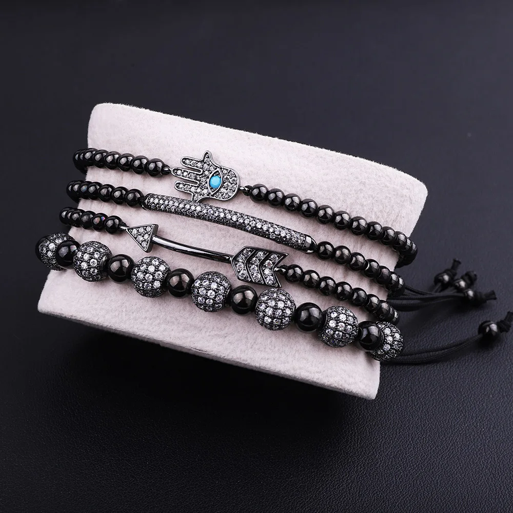 JARAVVI High Quality New Stainless Steel Beads Luxury CZ Blue Hand Arrow Charm Women Men Bracelet Bangle Jewelry Gift