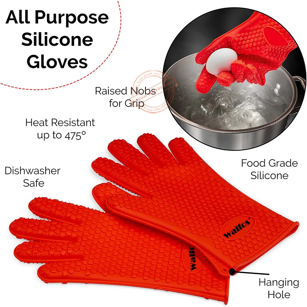 WALFOS1 Piece Of Multifunctional Kitchen Silicone Oven Heat-resistant Gloves Barbecue Gloves Non-slip Gloves Kitchen Gadgets