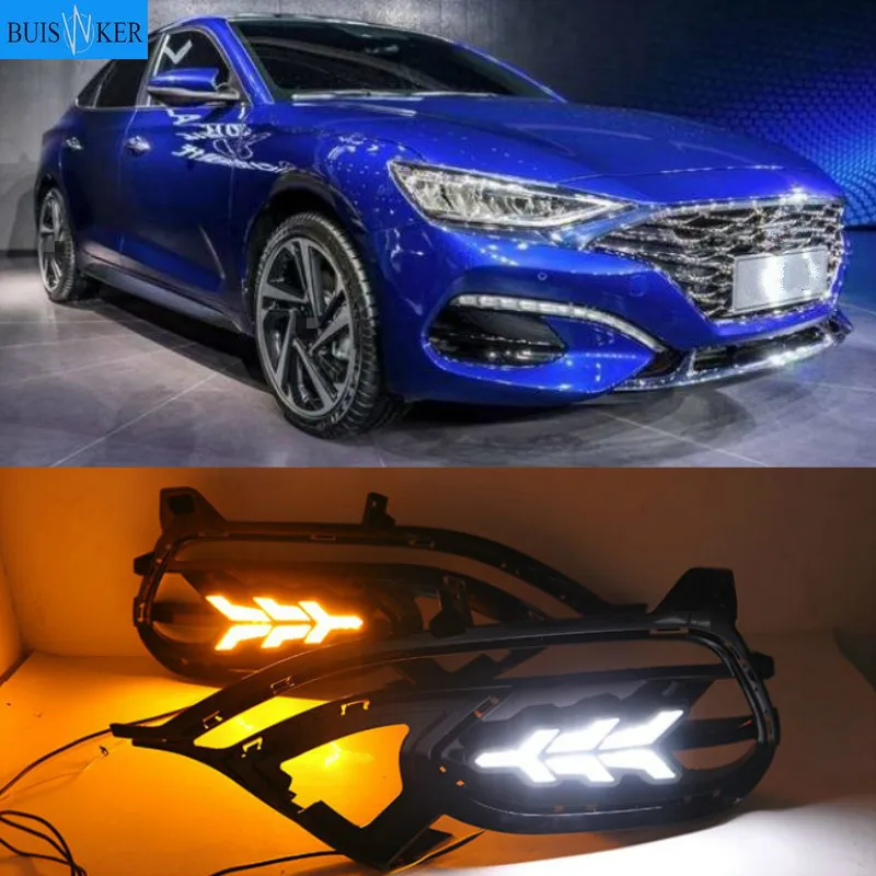 

2PCS DRL LED Daytime Running Light fog lamp Cover DRL with yellow turn signal For Hyundai LAFESTA 2019